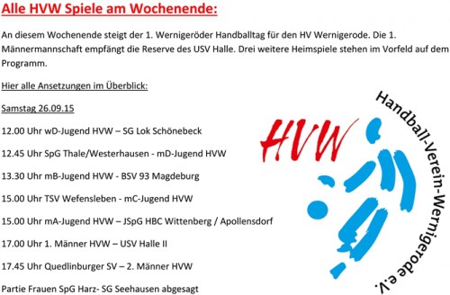 1. Wernigeröder Handballtag 201/16 steht am Samstag an